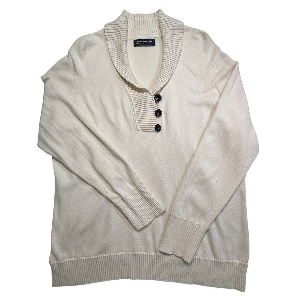 Jones New York Signature 3-Button Shawl Collar Sweater Cream Approx Size XL